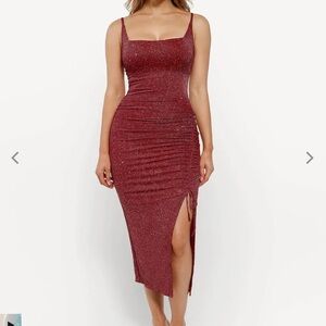 Glamorous Sleeveless Glitter Midi Dress in Red